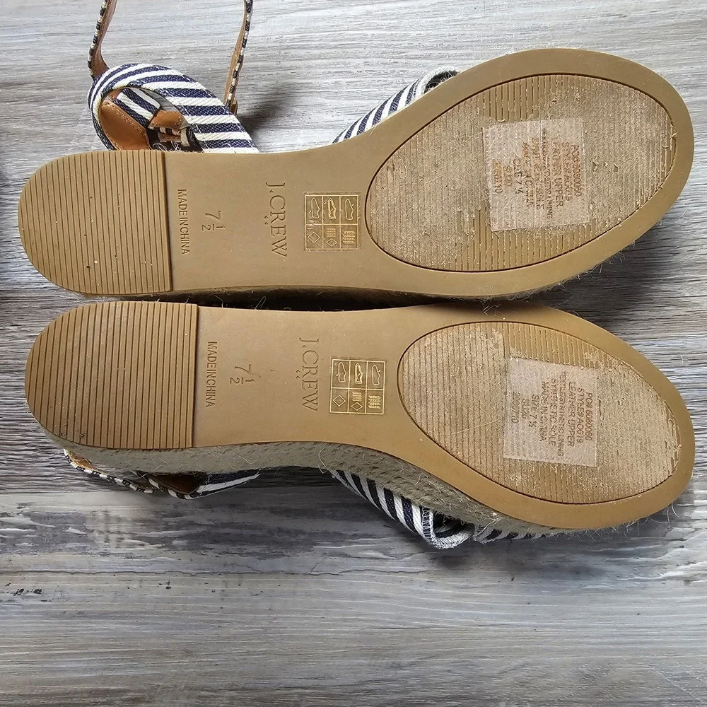 J Crew Womens Striped Knot Bow Platform Espadrille Wedge Sandals 7.5 Nautical